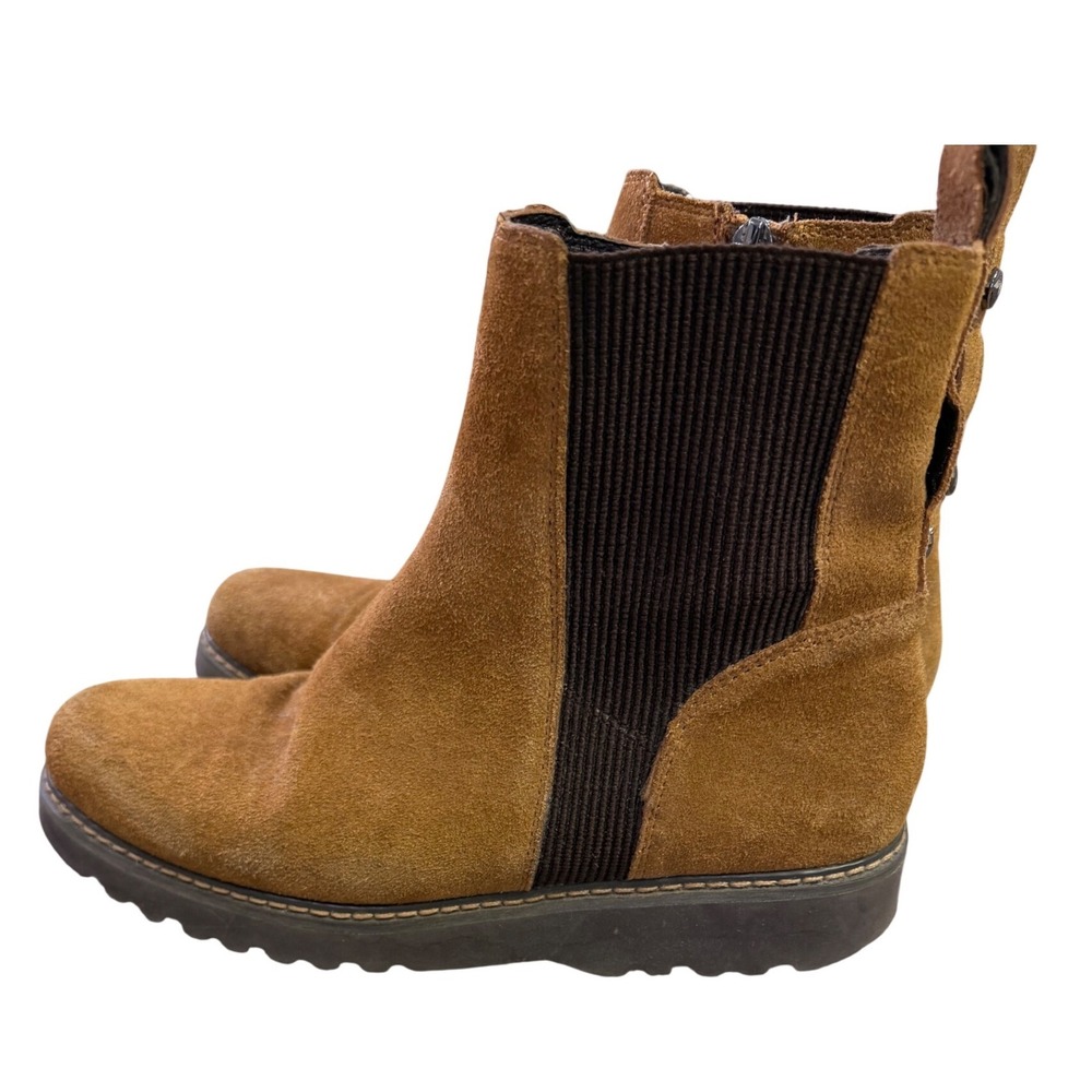 Donald Pliner Captain Cognac Brown Suede Leather Ankle Boots Women 8M Lug Sole